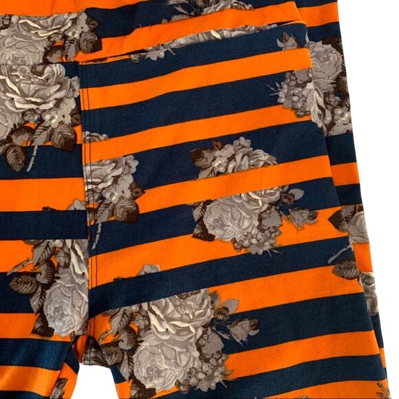 LuLaRoe original one size 2-10 OS leggings orange blue stripe Roses - Picture 3 of 7
